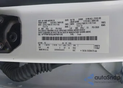 2018 Ford F-150 Xl z USA, uszkodzony, nr VIN 1FTFW1E52JKF95135